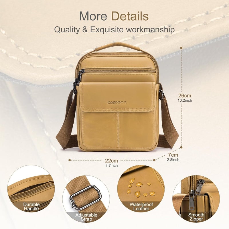 COSCOOA Men's Leather Crossbody Shoulder Bag - Messenger Satchel Travel Handbag - Image 4